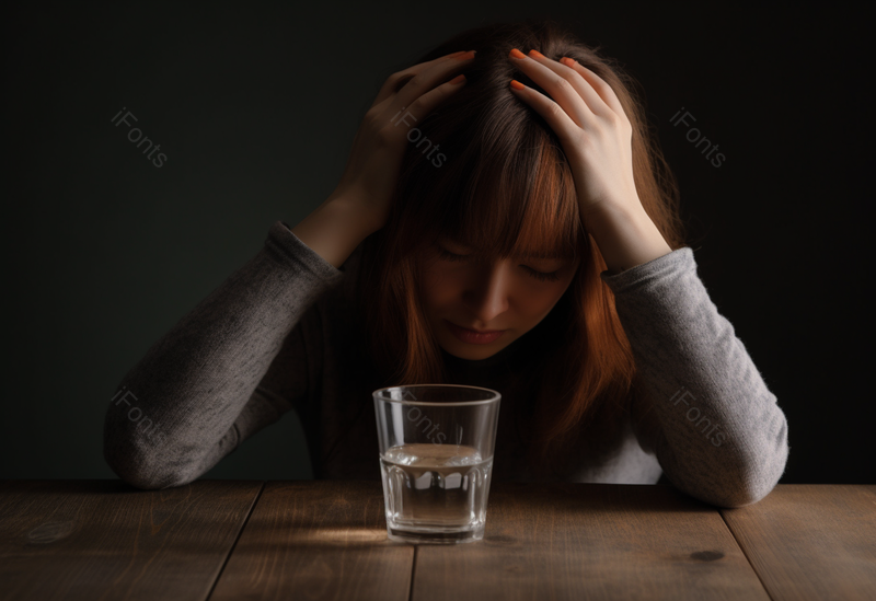 在黑暗中两手抱头闭眼思考抑郁的女性,高清,摄影图,摄影图片,图片大全,摄影图免费下载